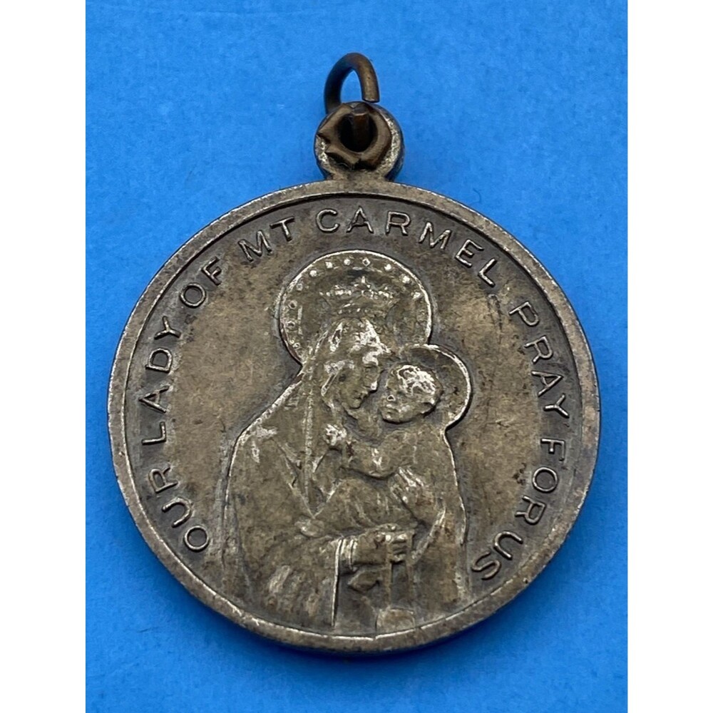 2x Vintage Catholic Medals: Mt Carmel/Sacred Heart + God & Country Crucifix Pair